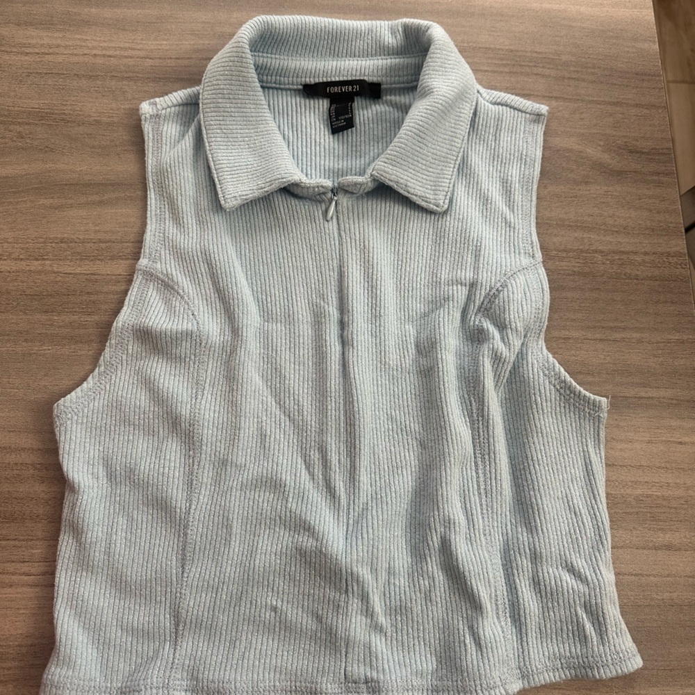 Forever 21 Ribbed Light Blue Top w/ Zipper